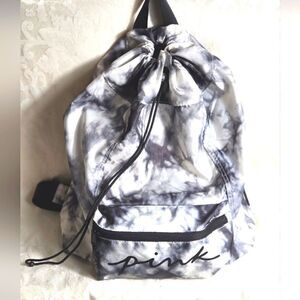 PINK Victoria's Secret Black and White Tie Dye Cinch Style Backpack